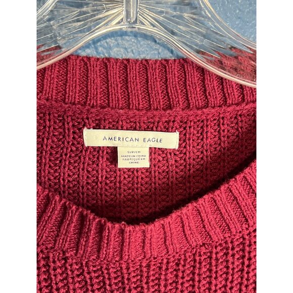 American Eagle Womens Knit Sweater S Berry Red Stripe Crewneck - Picture 2 of 6